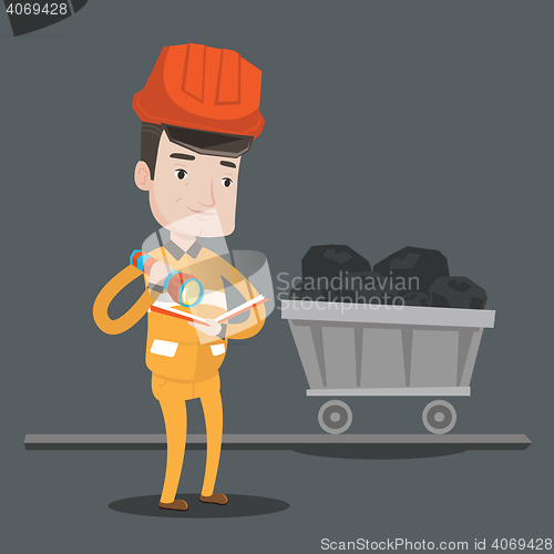 Image of Miner checking documents vector illustration.