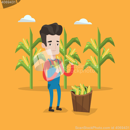 Image of Farmer collecting corn vector illustration.