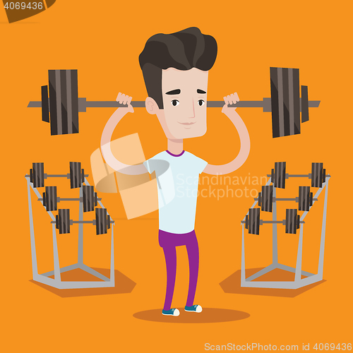 Image of Man lifting barbell vector illustration.