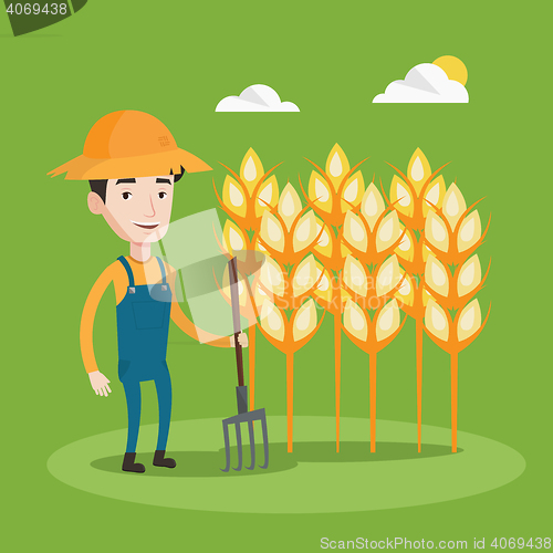 Image of Farmer with pitchfork vector illustration.