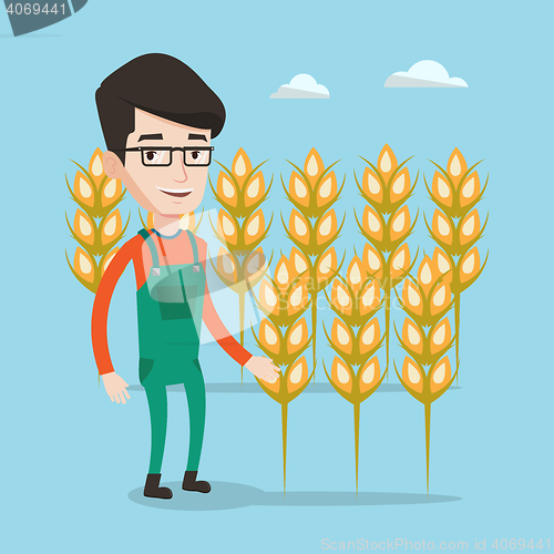 Image of Farmer in wheat field vector illustration.