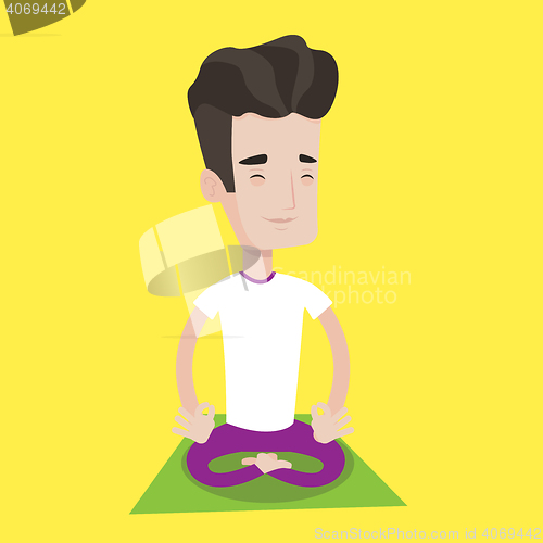 Image of Man meditating in lotus pose vector illustration.