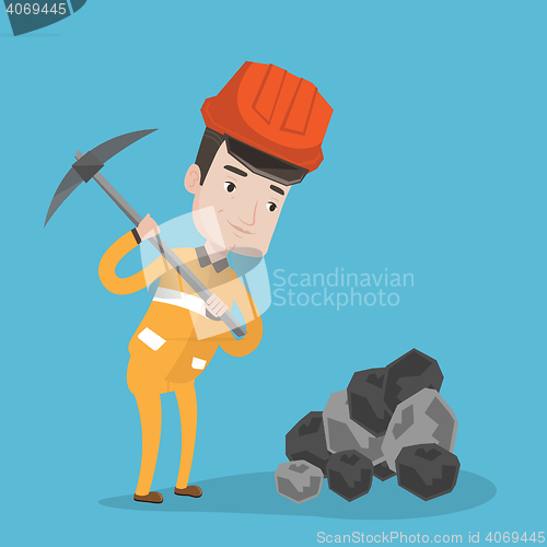 Image of Miner working with pickaxe vector illustration.