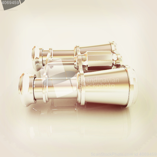 Image of binoculars. 3D illustration. Vintage style.