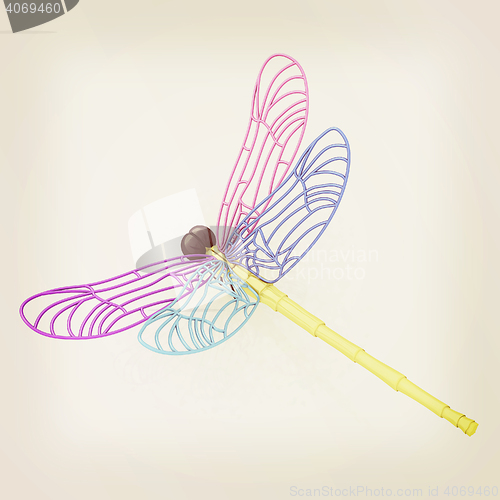 Image of Dragonfly. 3D illustration. Vintage style.