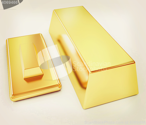 Image of gold bars. 3D illustration. Vintage style.