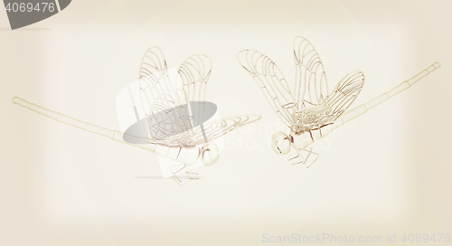 Image of Dragonfly. 3D illustration. Vintage style.