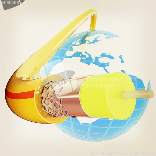 Image of Cable for high tech connect and Earth. 3D illustration. Vintage 