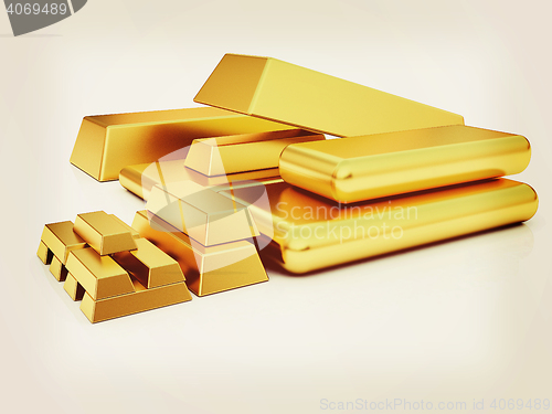 Image of gold bars. 3D illustration. Vintage style.