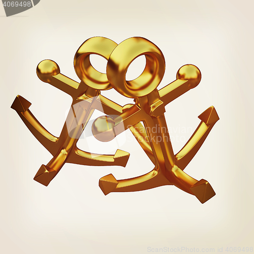 Image of Gold anchors. 3D illustration. Vintage style.