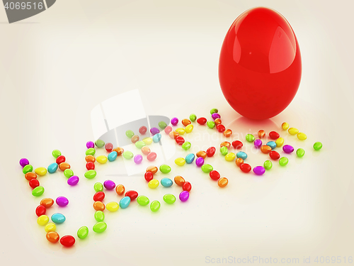Image of Easter eggs as a \"Happy Easter\" greeting and Big Easter Egg on w