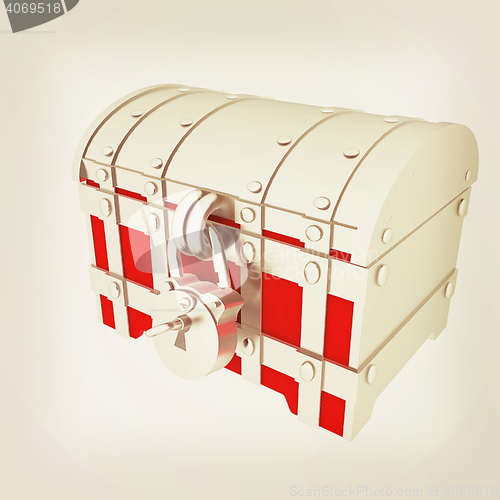 Image of cartoon chest. 3D illustration. Vintage style.