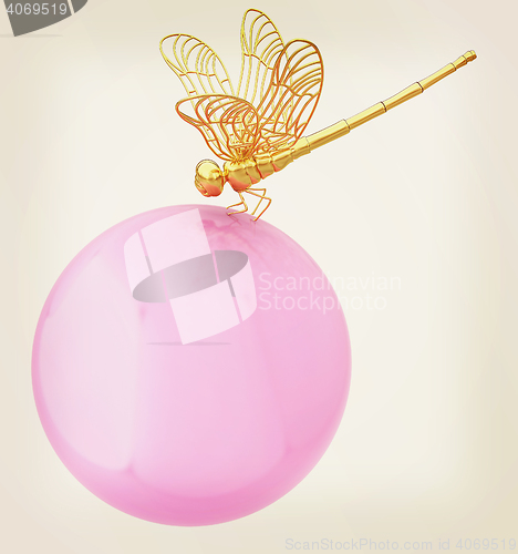 Image of Dragonfly on abstract design sphere. 3D illustration. Vintage st