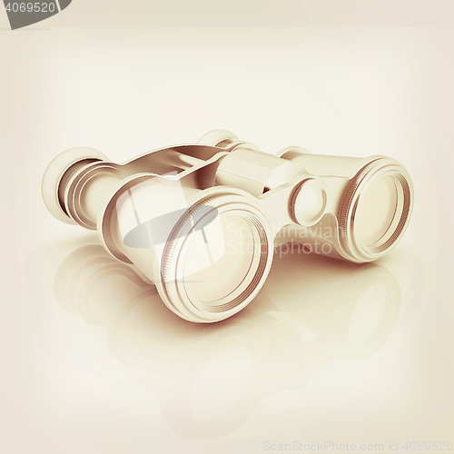 Image of binoculars. 3D illustration. Vintage style.