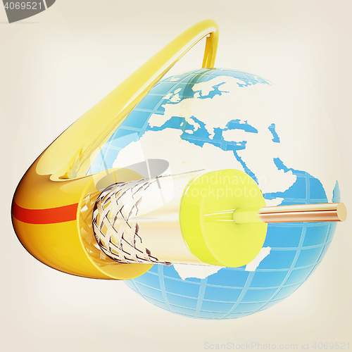 Image of Cable for high tech connect and Earth. 3D illustration. Vintage 