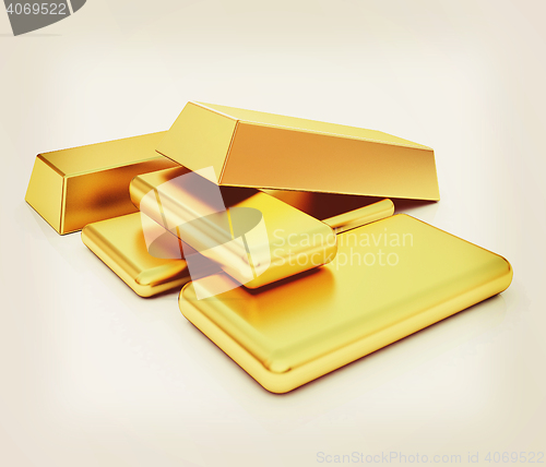 Image of gold bars. 3D illustration. Vintage style.