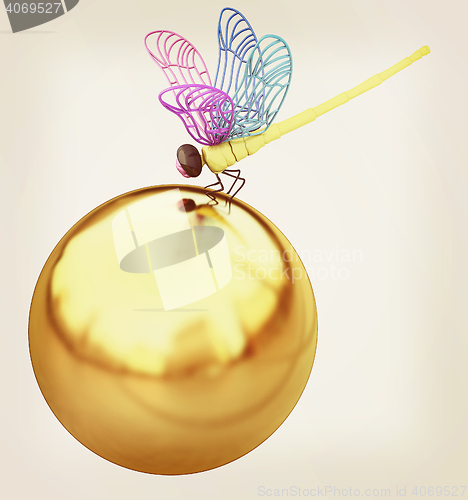 Image of Dragonfly on abstract design sphere. 3D illustration. Vintage st