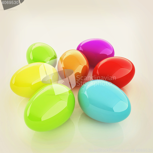 Image of Colored Eggs on a white background. 3D illustration. Vintage sty