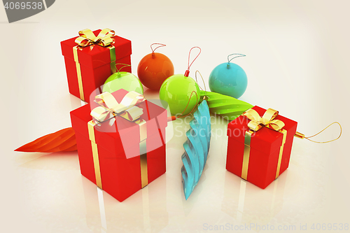 Image of Beautiful Christmas gifts. 3D illustration. Vintage style.
