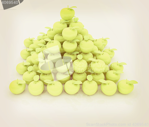 Image of Piramid of apples on a white. 3D illustration. Vintage style.