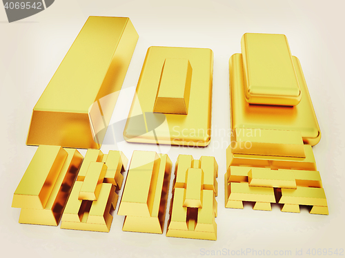 Image of gold bars. 3D illustration. Vintage style.