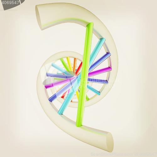 Image of DNA structure model on white. 3D illustration. Vintage style.