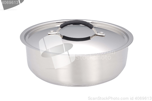 Image of stainless pan on white background