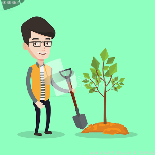 Image of Man plants tree vector illustration.