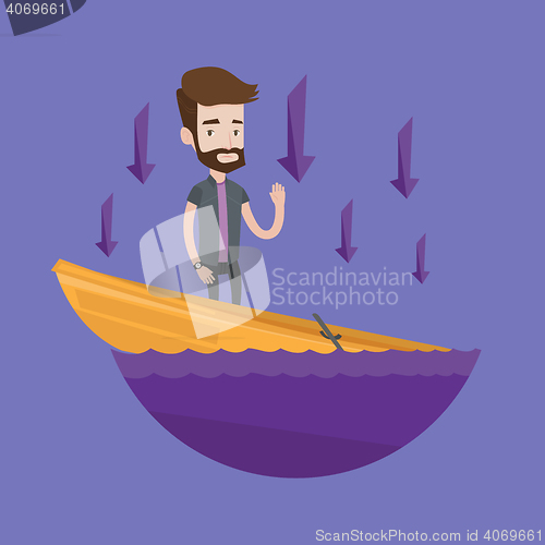 Image of Businessman standing in sinking boat.