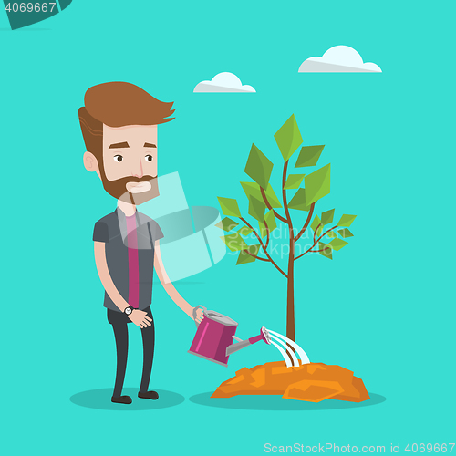 Image of Man watering tree vector illustration.