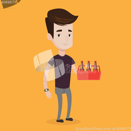 Image of Man with pack of beer vector illustration.