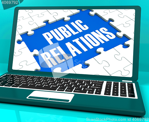 Image of Public Relations On Laptop Shows Online Press