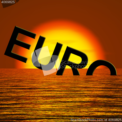 Image of Euro Word Sinking And Sunset Showing Depression Recession And Ec