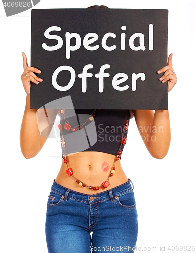 Image of Special Offer Board Shows Discount Bargain Products