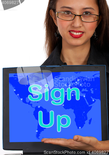 Image of Sign Up Computer Message Shows Online Registration 