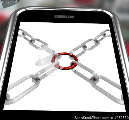 Image of Chains Joint On Smartphone Shows Secure Link