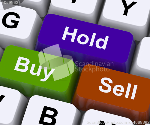 Image of Buy Hold And Sell Keys Represent Market Strategy