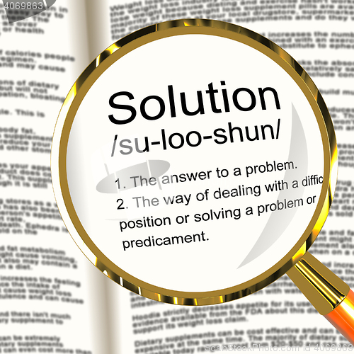 Image of Solution Definition Magnifier Showing Achievement Vision And Suc