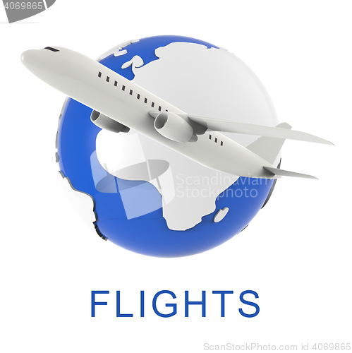 Image of Airplane Flights Shows Travel Guide And Airline 3d Rendering