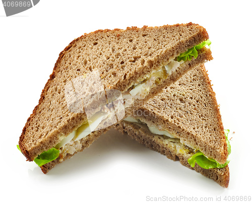 Image of Rye bread sandwich with chicken and egg