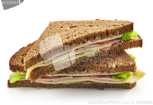 Image of Triangle rye sandwich with sausage and cheese