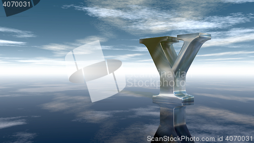 Image of metal uppercase letter y under cloudy sky - 3d rendering