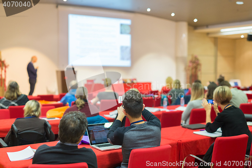 Image of Audience in lecture hall on scientific conference.