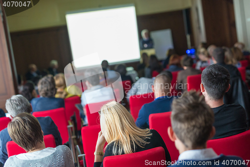 Image of Audience in lecture hall on scientific conference.