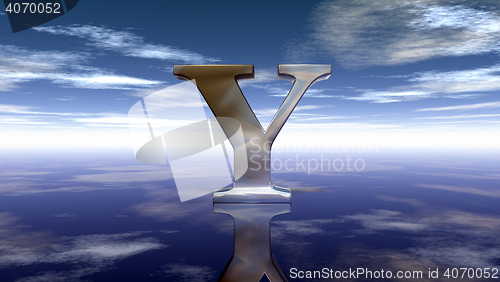 Image of metal uppercase letter y under cloudy sky - 3d rendering