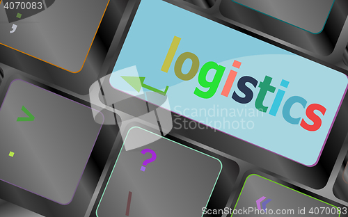 Image of logistics words on laptop keyboard, business concept vector keyboard key. keyboard button. Vector illustration