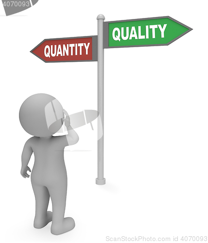 Image of Quantity Quality Sign Shows Approval Satisfied And Guarantee 3d 