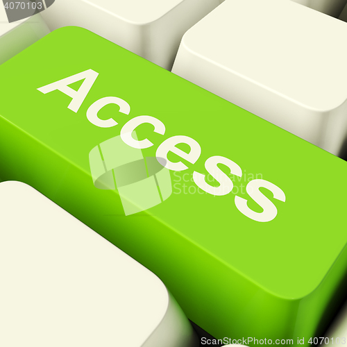 Image of Access Computer Key In Green Showing Permission And Security