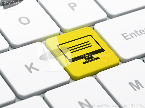 Image of Web development concept: Monitor on computer keyboard background