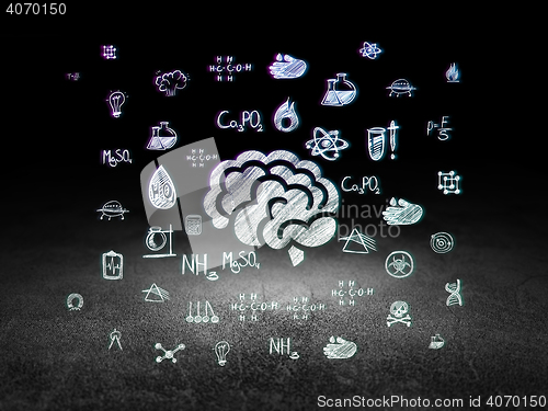 Image of Science concept: Brain in grunge dark room